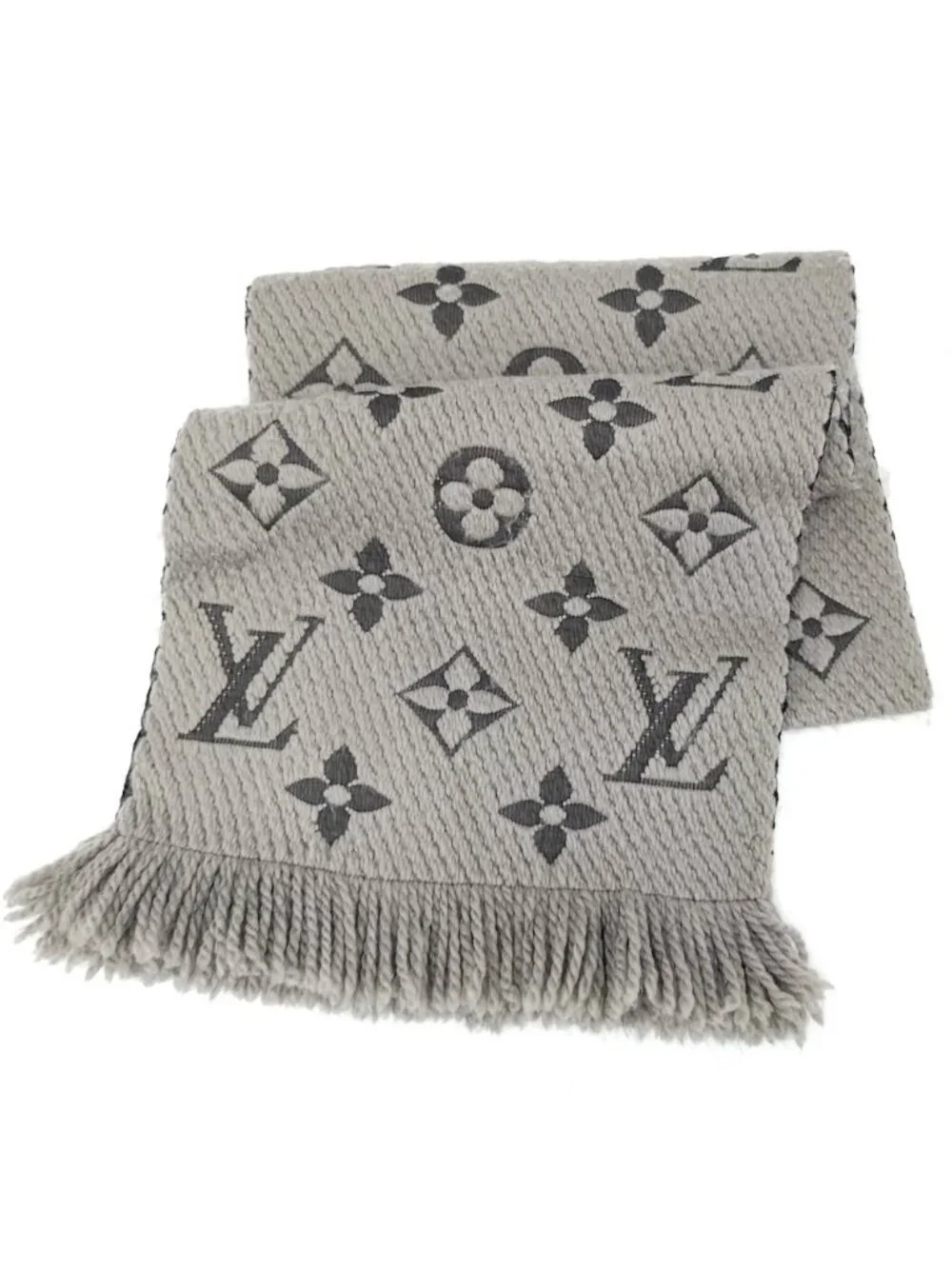 Louis Vuitton Scarf Escherve Logo Mania Wool Silk Light Gray